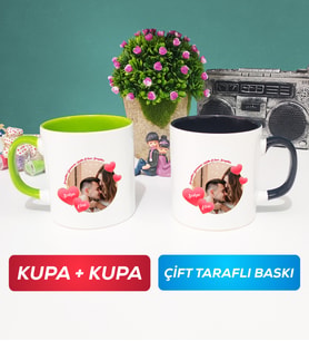 İkili Sevgiliye Sevgililer Günü Hediyesi 8 Kupa Bardak Yeşil Siyah