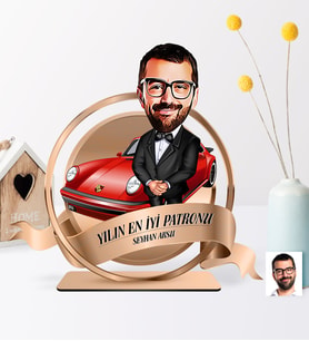 BK Gift Kişiye Özel Yılın En İyi Bay Patronu Karikatürlü 3D Ahşap Biblo Plaket - 1