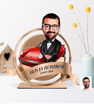 BK Gift Kişiye Özel Yılın En İyi Bay Patronu Karikatürlü 3D Ahşap Biblo Plaket - 1