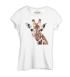 Zürafa - Yüz Beyaz Kadın Tshirt