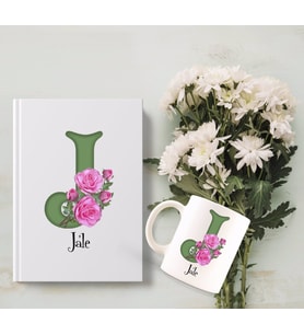 BK Gift Kişiye Özel Harf Tasarımlı Beyaz Defter ve Kupa Hediye Seti-27 (Model 1)