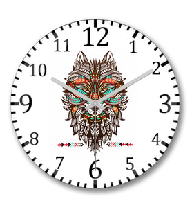 Lobo Tribal Duvar Saati Bombeli Gercek Cam