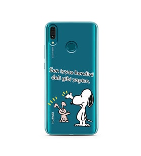 Snoopy Tasarımlı Süper Şeffaf Silikon Telefon Kılıfı Huawei Y9 2019