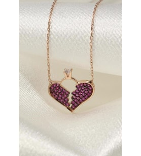 Kalpli Kolye İnlove Gümüş Kolye Tektaş Kolye (Rose)