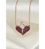 Kalpli Kolye İnlove Gümüş Kolye Tektaş Kolye (Rose)