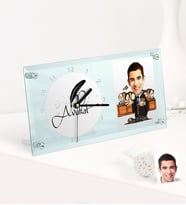 BK Gift Kişiye Özel Bay Avukat Karikatürlü Masaüstü Cam Saat - 2 (Beyaz)