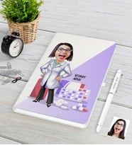 BK Gift Kişiye Özel Bayan Eczacı Karikatürlü Beyaz Defter Kalem Seti-3