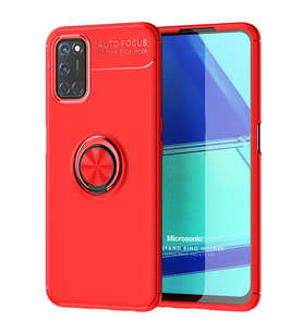 Microsonic Oppo A52 Kılıf Kickstand Ring Holder Kırmızı