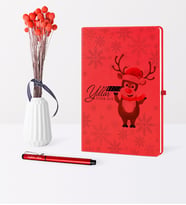 BK Gift Kişiye Özel Yılbaşı Mutlu Yıllar Temalı Kırmızı Defter Kalem Seti - 11