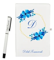 Kişiye Özel Şık Çiçek Tasarımlı Defter ve Roller Kalem Seti