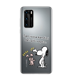 Snoopy Tasarımlı Süper Şeffaf Silikon Telefon Kılıfı Huawei P40