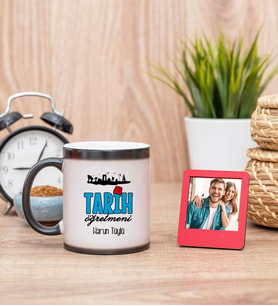 Tarih Öğretmeni Sihirli  Kupa Bardak ve Kırmızı Mini Çerçeve