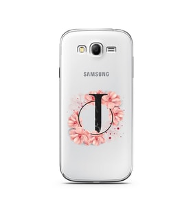 Pembe Çiçekli Harf Tasarım Süper Şeffaf Silikon Telefon Kılıfı Samsung Grand Neo