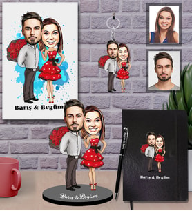 Kişiye Özel Sevgili Karikatürlü 5 li Hediye Seti Model 10