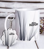 BK Gift Kişiye Özel İsimli Beyaz Kupa ve Anahtarlık Hediye Seti-54 (Model 1)