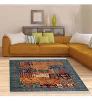 Kırkyama Patchwork Kilim Desenli Etnik Dijital Baskı Yıkanabilir Modern Salon Halı ve Yolluk (Kahverengi)