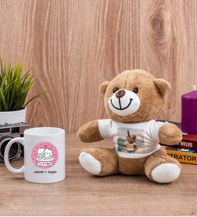 Aşık Çiftlere Özel Beyaz Kupa Bardak ve Peluş Ayıcık