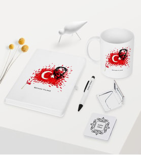 BK Gift Kişiye Özel Atatürk Temalı Beyaz Defter Kalem Kupa Ayna Seti - 3