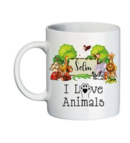 Hayvanseverlere Özel "I Love Animals" İsim Baskılı Kupa Bardak