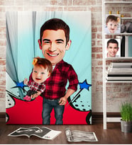 BK Gift Kişiye Özel Baba Kız Karikatür Kanvas Tablo 70x100cm 2