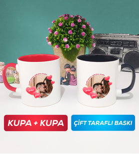 İkili Sevgiliye Sevgililer Günü Hediyesi 8 Kupa Bardak Kırmızı Siyah