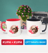 İkili Sevgiliye Sevgililer Günü Hediyesi 8 Kupa Bardak Kırmızı Siyah