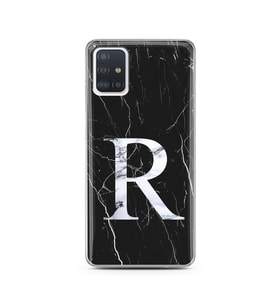 Samsung A51 Siyah Mermer Harf Tasarımlı Telefon Kılıfı R-Harfi 