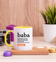 Baba Kelime Anlamı Ahşap Altlıklı Mumlu Sarı Kupa Bardak