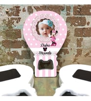 Balon Açacaklı Hediyelik Magnet - Minie Mouse Tasarım, Resimli Magnet, Pembe Kız Bebek Doğum Günü Hatırası
