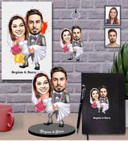 Kişiye Özel Gelin Damat Karikatürlü 5 li Hediye Seti  Mod-1