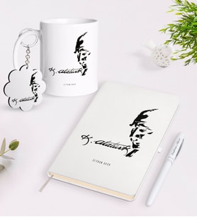BK Gift Kişiye Özel Atatürk Temalı Kupa Anahtarlık Beyaz Defter Kalem Hediye Seti-21 (Model 1)