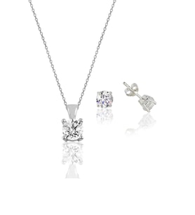 Söğütlü Silver Gümüş rodyumlu tek taş kolye ve küpe gümüş set