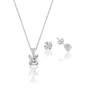 Söğütlü Silver Gümüş rodyumlu tek taş kolye ve küpe gümüş set