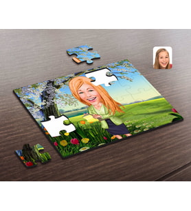 BK Gift Kişiye Özel Kadın Asistan Karikatürlü Ahşap Puzzle-2