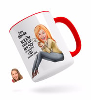 BK Gift Kişiye Özel Kadın Her Şey Yolundaymış Gibi Karikatürlü Kırmızı Kupa Bardak-3
