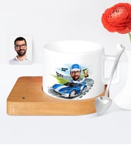BK Gift Kişiye Özel Rallici Karikatür Ahşap Altlıklı Seramik Fincan  1