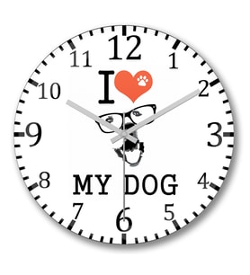 I Love My  Dog Duvar Saati Bombeli Gercek Cam