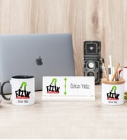 Fizik Mühendisi Siyah Kupa Bardak Kalemlik Ve Masa İsimliği Hediye Seti