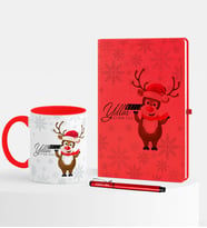 BK Gift Kişiye Özel Yılbaşı Mutlu Yıllar Temalı Kırmızı Defter Kalem Kupa Seti - 11