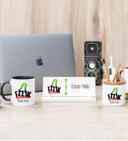 Fizik Öğretmeni Siyah Kupa Bardak Kalemlik Ve Masa İsimliği Hediye Seti