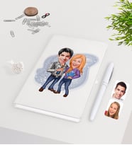 BK Gift Kişiye Özel Sevgililer Karikatürlü Beyaz Defter Kalem Seti-50
