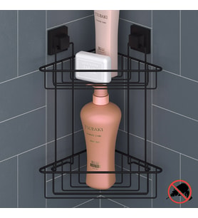 TEKNOTEL DELME VİDA MATKAP YOK!  easyFIX YAPIŞKANLI İKİ KATLI BANYO KÖŞE RAFI MAT SİYAH EF257