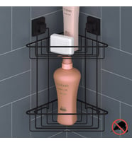 TEKNOTEL DELME VİDA MATKAP YOK!  easyFIX YAPIŞKANLI İKİ KATLI BANYO KÖŞE RAFI MAT SİYAH EF257