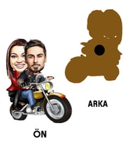 Kişiye Özel Motorcu Sevgili Karikatürlü Ahşap Magnet Model 1