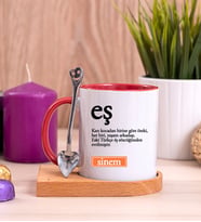 Eş Kelime Anlamı Ahşap Altlıklı Kırmızı Kupa Bardak