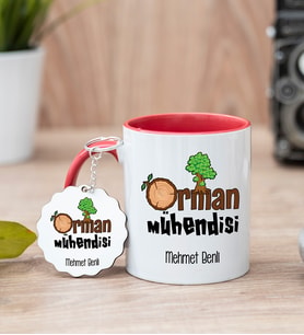 Orman Mühendisi Kırmızı Kupa Bardak Ve Anahtarlık Set