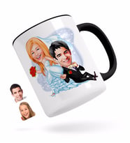 BK Gift Kişiye Özel Evleniyoruz Karikatürlü Siyah Kupa Bardak-2