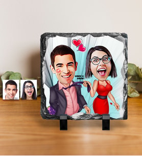 BK Gift Kişiye Özel Sevgililer Karikatürlü Dekoratif Doğal Taş  4