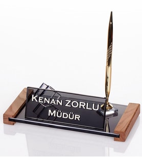 Safir Kristal Masa İsimliği Hediye Ahşap Ofis Masaüstü İsimlik (Siyah)
