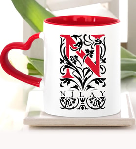 BK Gift Kişiye Özel N Harfi Kırmızı Kalpli Kupa Bardak Model 2